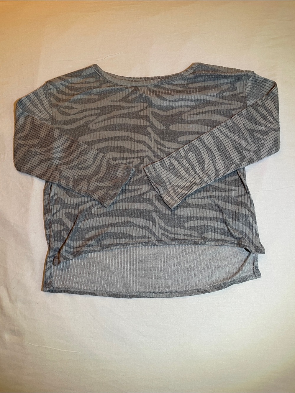 wonder nation Gray Zebra-Stripe Long Sleeve Top